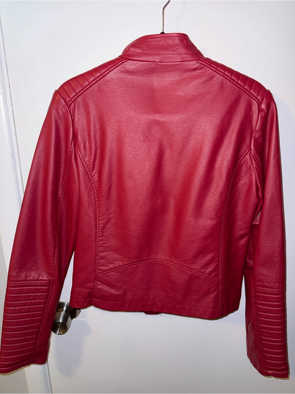 Mandee Red Faux Leather Moto Jacket with Quilted Shoulders - Picture 3 of 4
